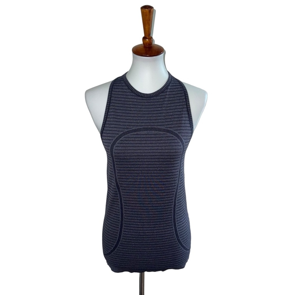Lululemon Run: Swiftly Tech Tank Rugby Stripe Tonal Heathered Black Grape Size 6